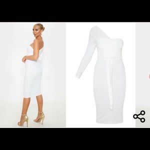 White one shoulder midi dress